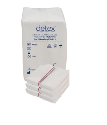 Swab Sterile (Detex) X-Ray Detectable 10cm x 10cm 32 Ply Tied In 5'S x 80